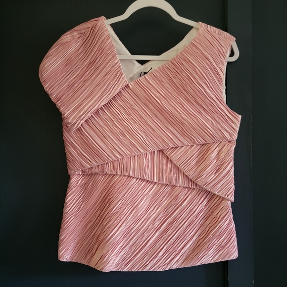 Marina Moscone Tops - NWT Marina‎ Moscone One-Shoulder Spliced Top in Blush Size 6 Pleated Satin Top